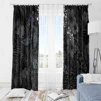 Hawaiian Tropical Plants and Tribal Whales Window Curtain Polynesian Art Tattoo Grayscale LT03 - Polynesian Pride
