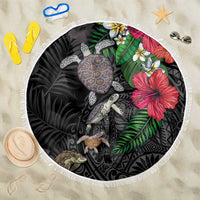 Hawaiian Tropical Plants and Turtles Beach Blanket Polynesian Art Motifs LT03 One Size 150cm Black - Polynesian Pride
