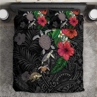 Hawaiian Tropical Plants and Turtles Bedding Set Polynesian Art Motifs LT03 Black - Polynesian Pride
