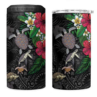 Hawaiian Tropical Plants and Turtles 4 in 1 Can Cooler Tumbler Polynesian Art Motifs