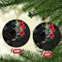 Hawaiian Tropical Plants and Turtles Ceramic Ornament Polynesian Art Motifs LT03 Circle Black - Polynesian Pride