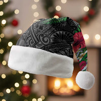 Hawaiian Tropical Plants and Turtles Christmas Santa Hat Polynesian Art Motifs LT03 Without Fur Black - Polynesian Pride
