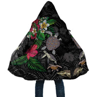 Hawaiian Tropical Plants and Turtles Cloak Polynesian Art Motifs LT03 Unisex Black - Polynesian Pride