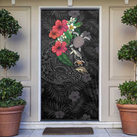 Hawaiian Tropical Plants and Turtles Door Cover Polynesian Art Motifs LT03 Black - Polynesian Pride
