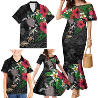 Hawaiian Tropical Plants and Turtles Family Matching Mermaid Dress and Hawaiian Shirt Polynesian Art Motifs
