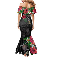 Hawaiian Tropical Plants and Turtles Family Matching Mermaid Dress and Hawaiian Shirt Polynesian Art Motifs