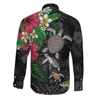 Hawaiian Tropical Plants and Turtles Family Matching Short Sleeve Bodycon Dress and Hawaiian Shirt Polynesian Art Motifs