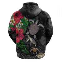 Hawaiian Tropical Plants and Turtles Hoodie Polynesian Art Motifs LT03 - Polynesian Pride