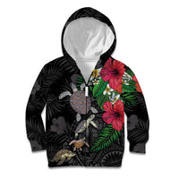 Hawaiian Tropical Plants and Turtles Kid Hoodie Polynesian Art Motifs LT03 Zip Hoodie Black - Polynesian Pride