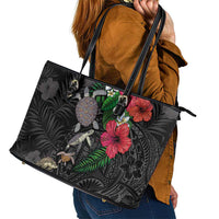 Hawaiian Tropical Plants and Turtles Leather Tote Bag Polynesian Art Motifs LT03 - Polynesian Pride