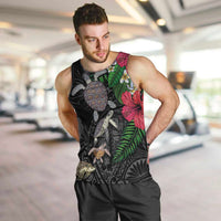 Hawaiian Tropical Plants and Turtles Men Tank Top Polynesian Art Motifs LT03 Black - Polynesian Pride