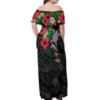 Hawaiian Tropical Plants and Turtles Off Shoulder Maxi Dress Polynesian Art Motifs LT03 - Polynesian Pride