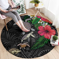 Hawaiian Tropical Plants and Turtles Round Carpet Polynesian Art Motifs LT03 - Polynesian Pride