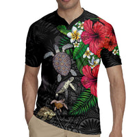 Hawaiian Tropical Plants and Turtles Rugby Jersey Polynesian Art Motifs LT03 - Polynesian Pride