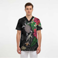 Hawaiian Tropical Plants and Turtles Scrub Top Polynesian Art Motifs LT03 - Polynesian Pride