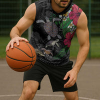 Hawaiian Tropical Plants and Turtles Sleeveless Hoodie Polynesian Art Motifs LT03 - Polynesian Pride