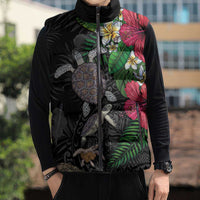 Hawaiian Tropical Plants and Turtles Sleeveless Puffer Jacket Polynesian Art Motifs LT03 - Polynesian Pride