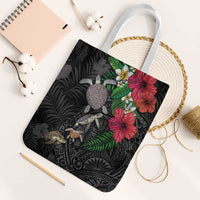 Hawaiian Tropical Plants and Turtles Tote Bag Polynesian Art Motifs LT03 White Strap One Size Black - Polynesian Pride