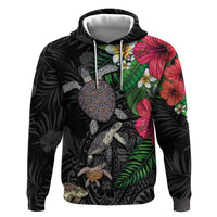 Hawaiian Tropical Plants and Turtles Zip Hoodie Polynesian Art Motifs LT03 Pullover Hoodie Black - Polynesian Pride