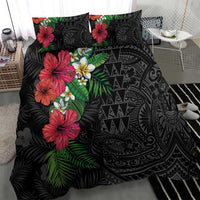 Hawaiian Tropical Plants Bedding Set Kakau Tattoo and Polynesian Pattern Half Black Color LT03 - Polynesian Pride