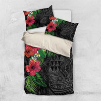Hawaiian Tropical Plants Bedding Set Kakau Tattoo and Polynesian Pattern Half Black Color LT03 US Twin 172cm x 218cm Black - Polynesian Pride
