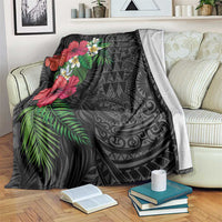 Hawaiian Tropical Plants Blanket Kakau Tattoo and Polynesian Pattern Half Black Color LT03 Black - Polynesian Pride