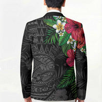 Hawaiian Tropical Plants Blazer Kakau Tattoo and Polynesian Pattern Half Black Color LT03 - Polynesian Pride