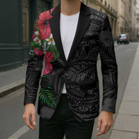 Hawaiian Tropical Plants Blazer Kakau Tattoo and Polynesian Pattern Half Black Color LT03 - Polynesian Pride