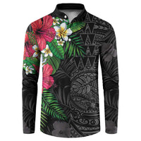 Hawaiian Tropical Plants Button Sweatshirt Kakau Tattoo and Polynesian Pattern Half Black Color LT03 Black - Polynesian Pride