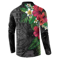 Hawaiian Tropical Plants Button Sweatshirt Kakau Tattoo and Polynesian Pattern Half Black Color LT03 - Polynesian Pride