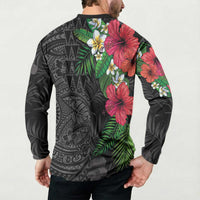 Hawaiian Tropical Plants Button Sweatshirt Kakau Tattoo and Polynesian Pattern Half Black Color LT03 - Polynesian Pride