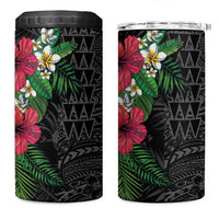 Hawaiian Tropical Plants 4 in 1 Can Cooler Tumbler Kakau Tattoo and Polynesian Pattern Half Black Color LT03 One Size: 16 oz Black - Polynesian Pride