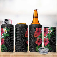 Hawaiian Tropical Plants 4 in 1 Can Cooler Tumbler Kakau Tattoo and Polynesian Pattern Half Black Color LT03 - Polynesian Pride