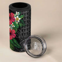 Hawaiian Tropical Plants 4 in 1 Can Cooler Tumbler Kakau Tattoo and Polynesian Pattern Half Black Color LT03 - Polynesian Pride