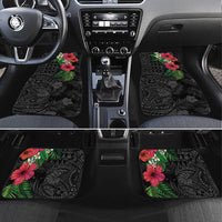 Hawaiian Tropical Plants Car Mats Kakau Tattoo and Polynesian Pattern Half Black Color LT03 Set 4pcs Black - Polynesian Pride