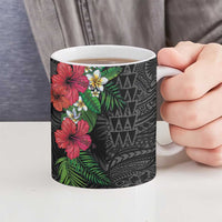 Hawaiian Tropical Plants Ceramic Mug Kakau Tattoo and Polynesian Pattern Half Black Color LT03 - Polynesian Pride