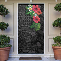 Hawaiian Tropical Plants Door Cover Kakau Tattoo and Polynesian Pattern Half Black Color LT03 Black - Polynesian Pride