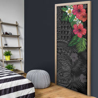 Hawaiian Tropical Plants Door Cover Kakau Tattoo and Polynesian Pattern Half Black Color LT03 - Polynesian Pride