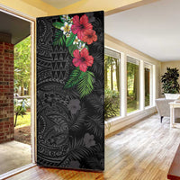 Hawaiian Tropical Plants Door Cover Kakau Tattoo and Polynesian Pattern Half Black Color LT03 - Polynesian Pride