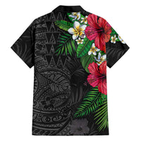 Hawaiian Tropical Plants Family Matching Off The Shoulder Long Sleeve Dress and Hawaiian Shirt Kakau Tattoo and Polynesian Pattern Half Black Color