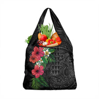 Hawaiian Tropical Plants Grocery Bag Kakau Tattoo and Polynesian Pattern Half Black Color LT03 1-pack One Size Black - Polynesian Pride