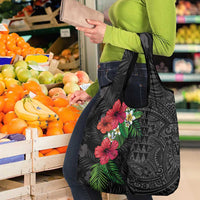Hawaiian Tropical Plants Grocery Bag Kakau Tattoo and Polynesian Pattern Half Black Color LT03 - Polynesian Pride