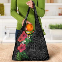 Hawaiian Tropical Plants Grocery Bag Kakau Tattoo and Polynesian Pattern Half Black Color LT03 - Polynesian Pride