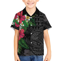 Hawaiian Tropical Plants Hawaiian Shirt Kakau Tattoo and Polynesian Pattern Half Black Color LT03 - Polynesian Pride