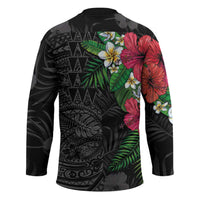 Hawaiian Tropical Plants Hockey Jersey Kakau Tattoo and Polynesian Pattern Half Black Color LT03 - Polynesian Pride