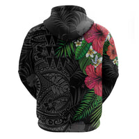 Hawaiian Tropical Plants Hoodie Kakau Tattoo and Polynesian Pattern Half Black Color LT03 - Polynesian Pride