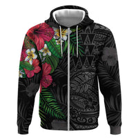 Hawaiian Tropical Plants Hoodie Kakau Tattoo and Polynesian Pattern Half Black Color LT03 Zip Hoodie Black - Polynesian Pride