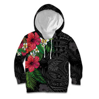Hawaiian Tropical Plants Kid Hoodie Kakau Tattoo and Polynesian Pattern Half Black Color LT03 Hoodie Black - Polynesian Pride