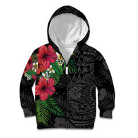 Hawaiian Tropical Plants Kid Hoodie Kakau Tattoo and Polynesian Pattern Half Black Color LT03 Zip Hoodie Black - Polynesian Pride
