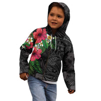 Hawaiian Tropical Plants Kid Hoodie Kakau Tattoo and Polynesian Pattern Half Black Color LT03 - Polynesian Pride